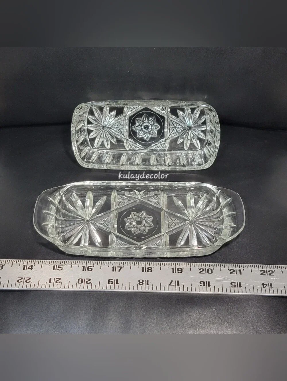 Vintage Anchor Hocking Pressed Glass Covered Butter Dish Star of David Pattern